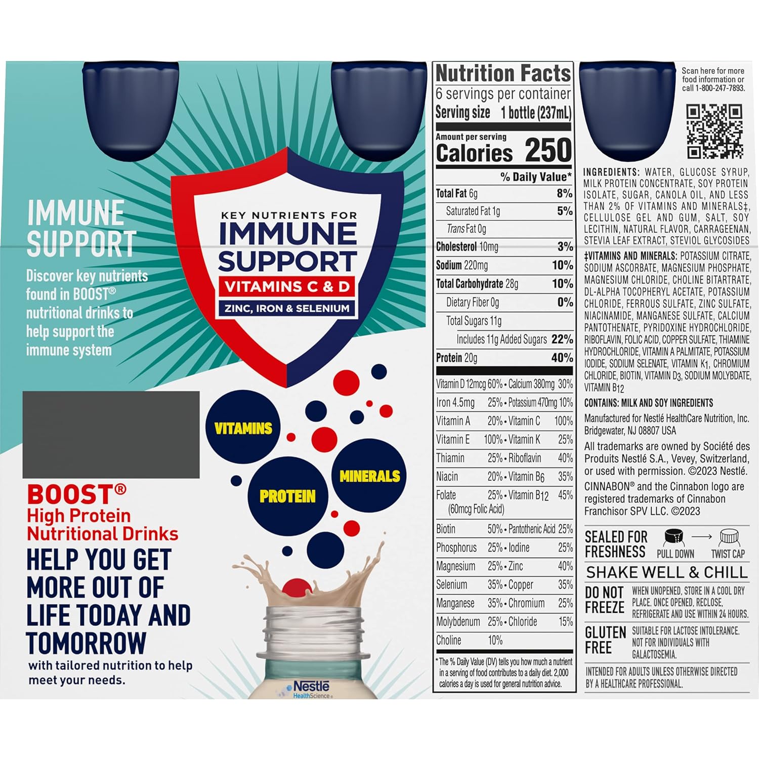 6-Pack BOOST High Protein Nutritional Drink in Cinnabon Flavor - Pack of 2