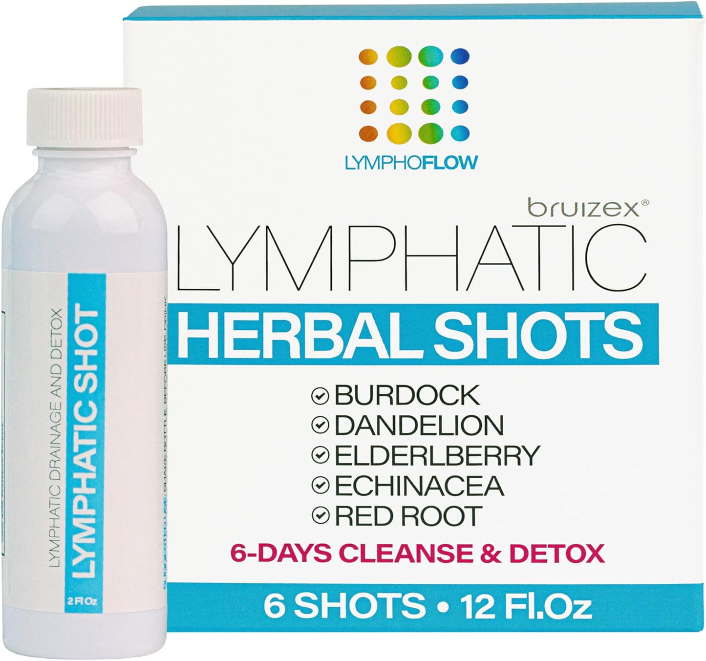 6-Pack Bruizex Lymphatic Drainage Shots, 12 Oz Drink Supplement for Full Body Cleanse & Detox, Support Lymphedema, Lipedema, Liposuction Recovery, Post-Massage & Manual Drainage