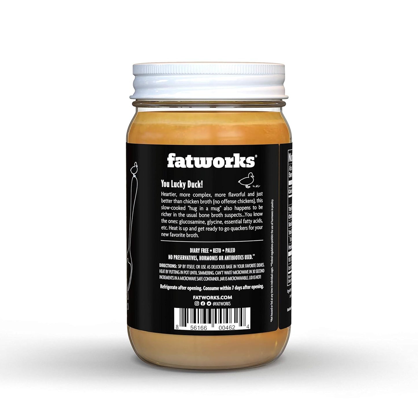 6 Pack Fatworks Gourmet Cage-Free Duck Bone Broth - Traditional Flavor, Keto & Paleo Friendly, Rich in Collagen, No Preservatives - 15 oz. Jars