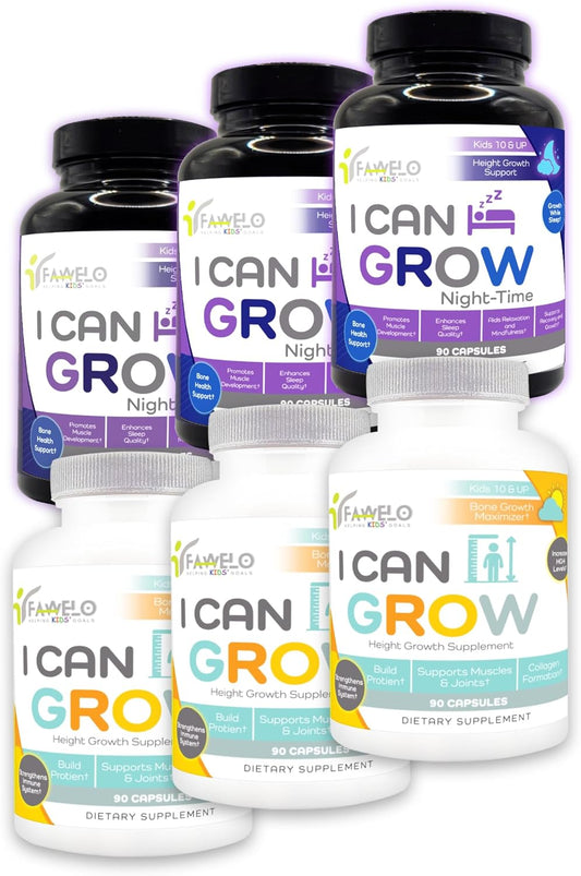 6 Pack Fawelo Growth & Sleep Wellness Bundle for Kids 10+ & Teens - Natural Development & Sleep Aid - Made in USA - GMP Certified