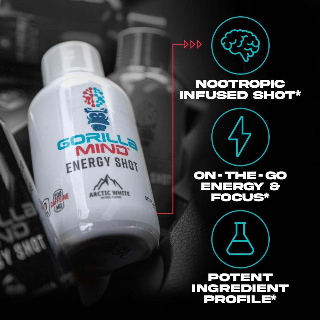 6-Pack Gorilla Mind Energy Shots - Exotic Kiwi Flavor, Sugar-Free Energy Boost with Vitamins & Natural Extracts for Enhanced Focus & Fast-Acting Results