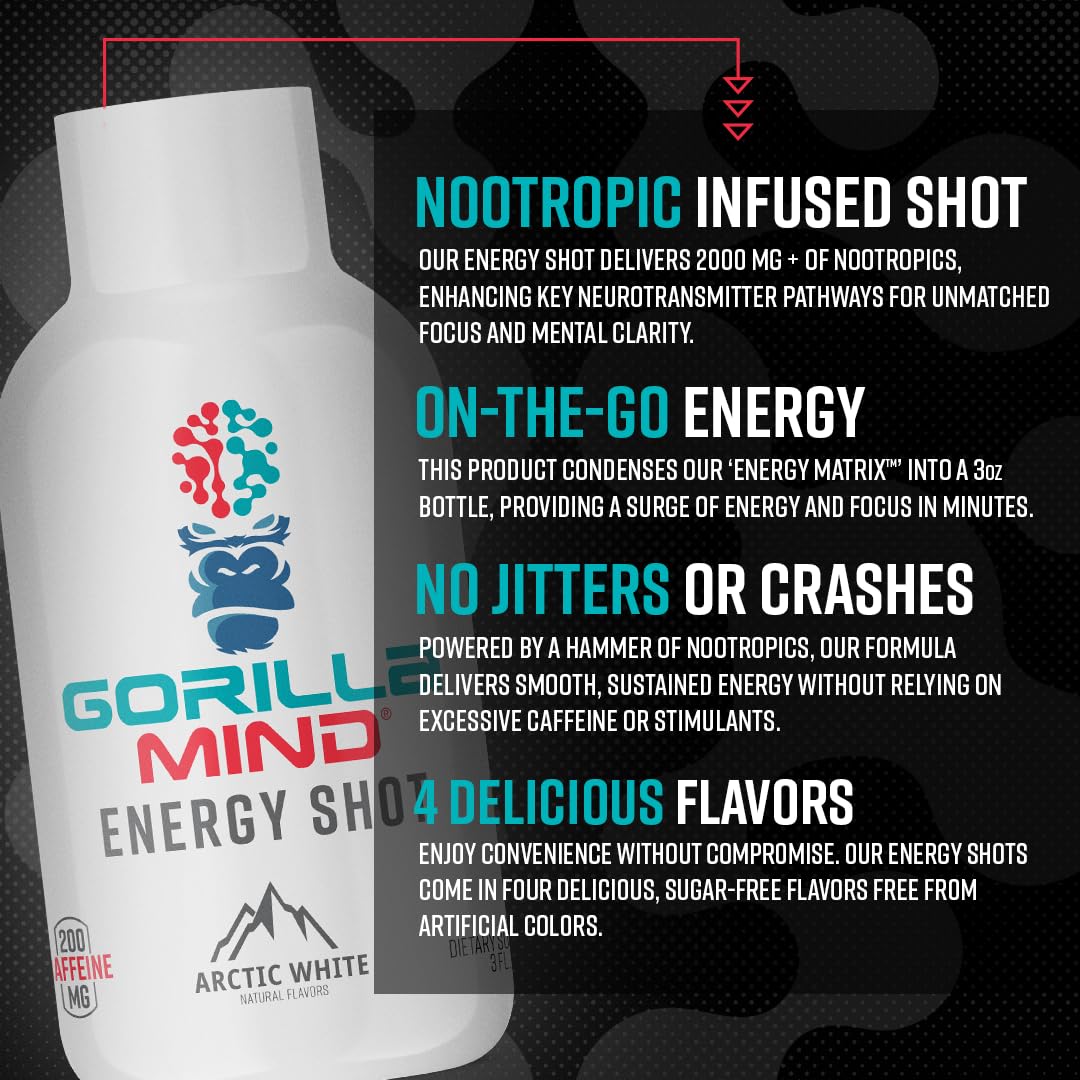 6-Pack Gorilla Mind Energy Shots - Exotic Kiwi Flavor, Sugar-Free Energy Boost with Vitamins & Natural Extracts for Enhanced Focus & Fast-Acting Results