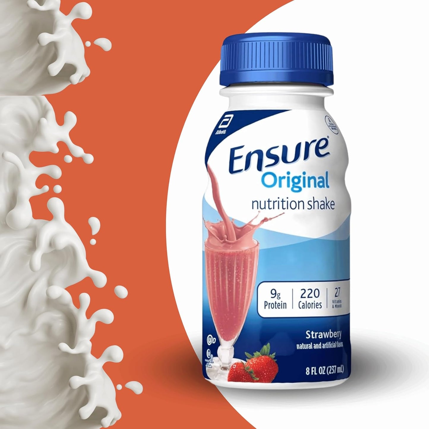 6 Pack Kaxilu Ensure Original Nutrition Shakes in Strawberry Flavor - Packed with Vitamins & Minerals, Includes Drinkolin Straws - 8 OZ