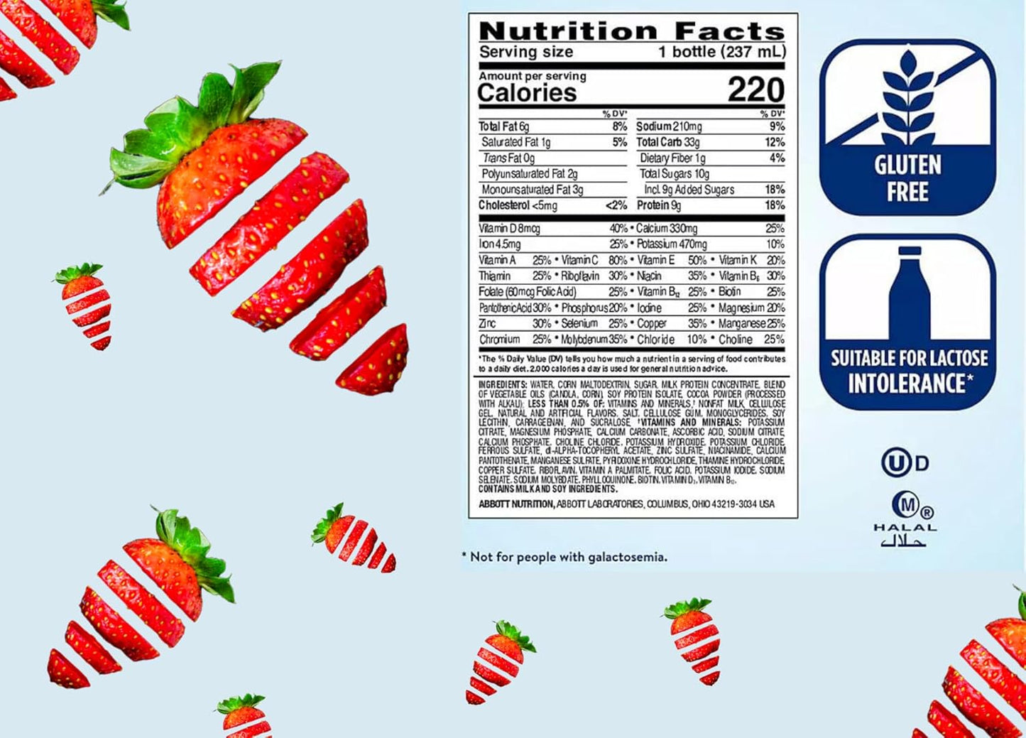 6 Pack Kaxilu Ensure Original Nutrition Shakes in Strawberry Flavor - Packed with Vitamins & Minerals, Includes Drinkolin Straws - 8 OZ