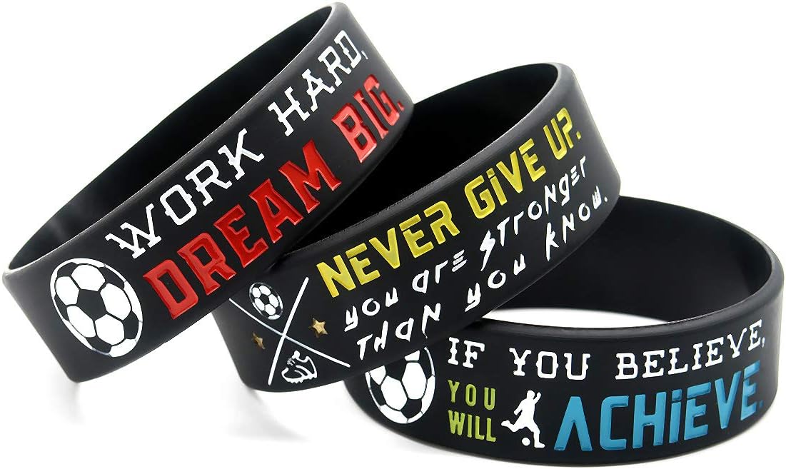 6-Pack Motivational Soccer Wristbands with Sports Quotes - Soccer Gifts for Players - Unisex Team Accessories for Awards and Parties