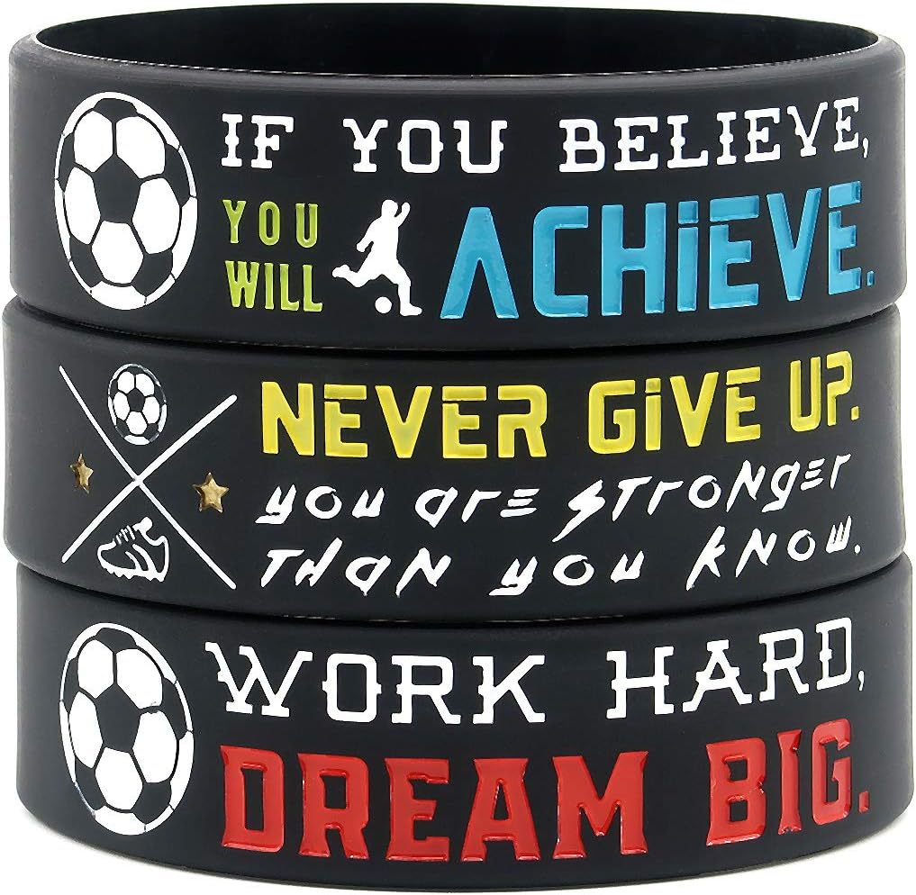 6-Pack Motivational Soccer Wristbands with Sports Quotes - Soccer Gifts for Players - Unisex Team Accessories for Awards and Parties