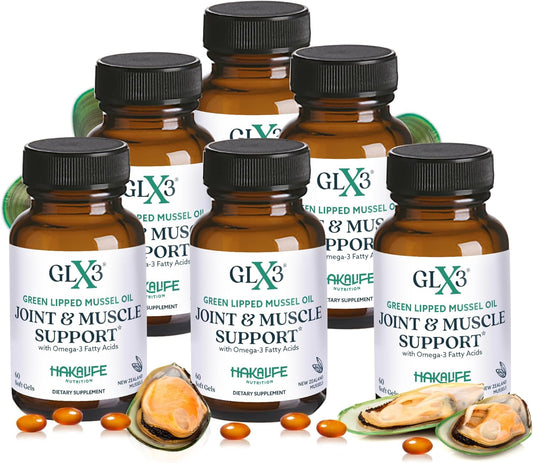 6 Pack of HAKA Life Nutrition GLX3 Extra Strength Green Lipped Mussel Oil Capsules for Joint Comfort & Support - Omega 3 & Chondroitin Sulfate Rich