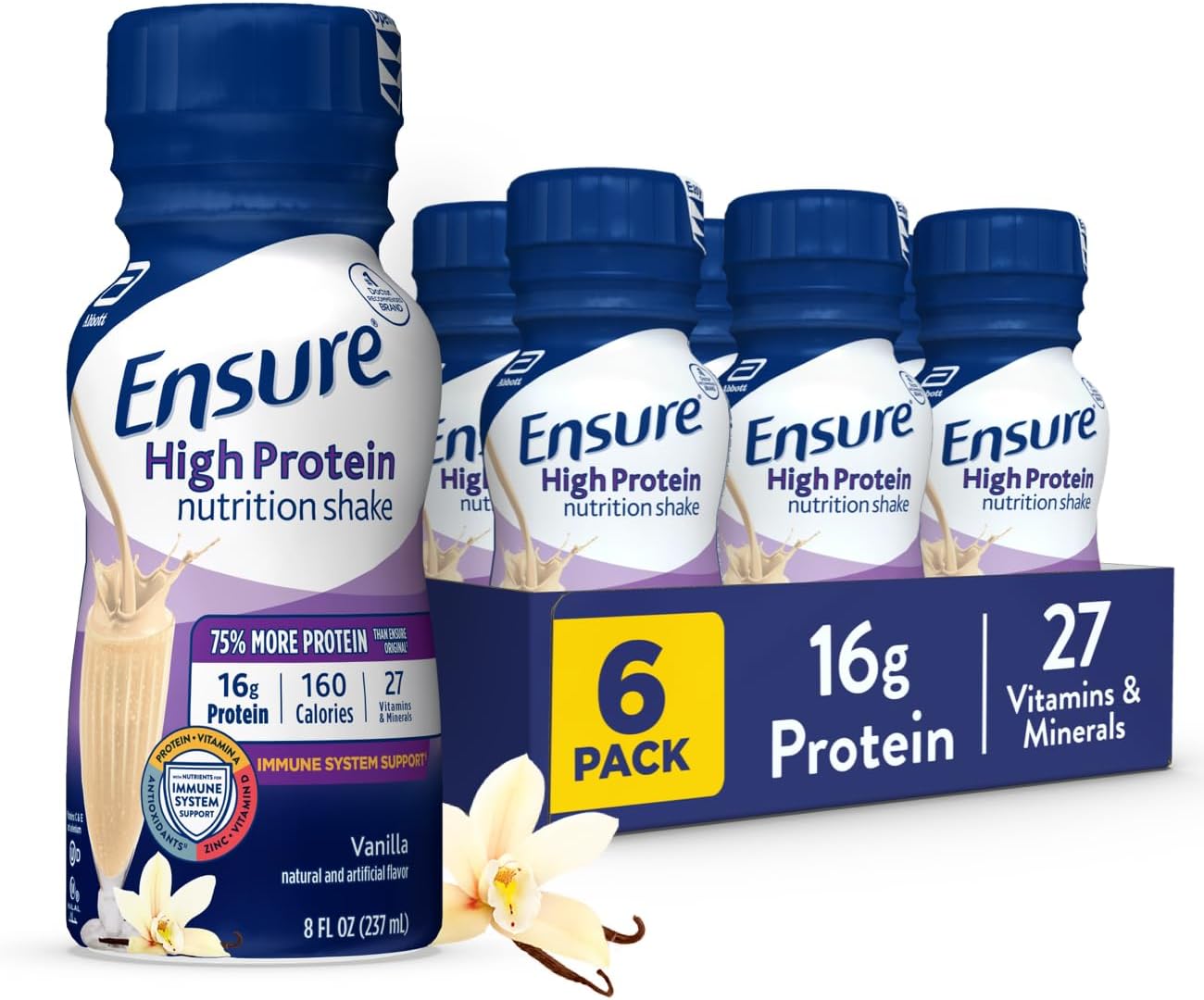 6 Pack of High Protein Vanilla Nutrition Shakes for Balanced Nutrition