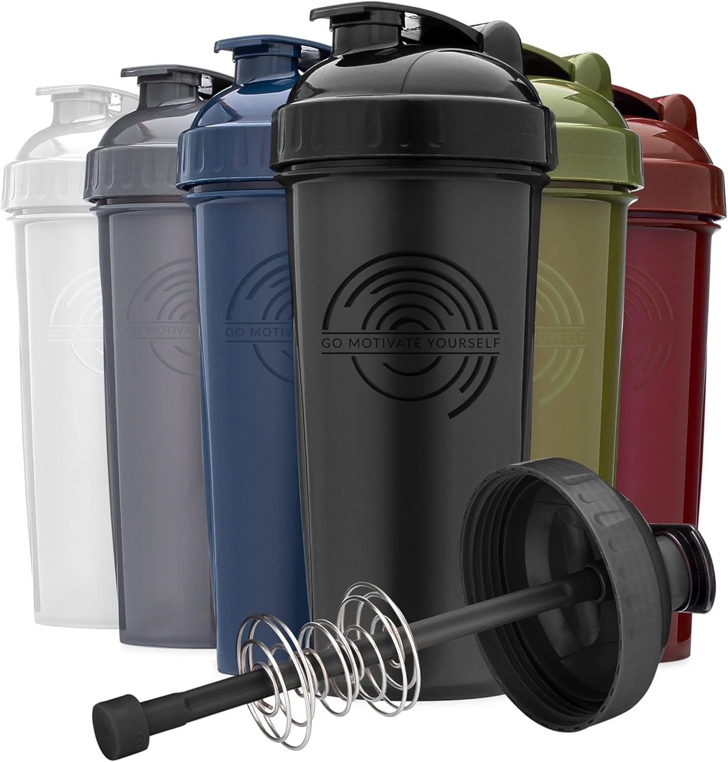 6-Pack Shaker Bottles with Agitator + 5-Pack Protein Funnels Bundle for Fitness - BPA-Free & Dishwasher Safe with Carabiner