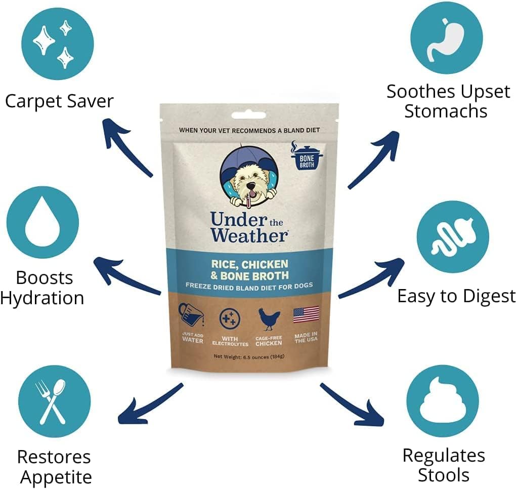 6 Pack Under the Weather Bland Diet for Dogs | Easy to Digest with Electrolytes | Natural Freeze Dried Human Grade Meats - Chicken, Rice & Bone Broth