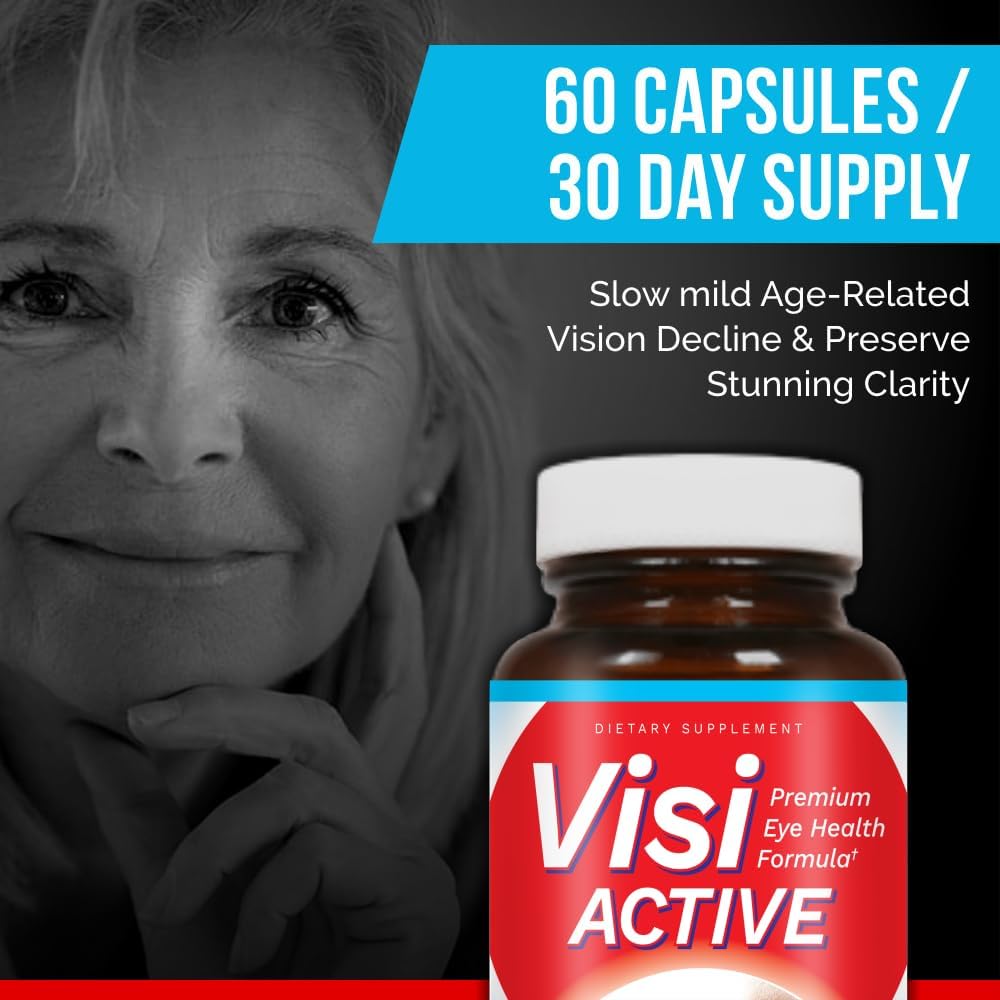 6 Pack VisiActive Vision Support Supplement with L-Tartrate, Resveratrol, Blueberry Extract, Vitamins A, C, D - 60 Capsules/Bottle