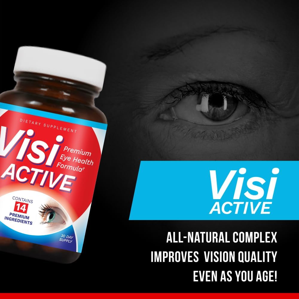 6 Pack VisiActive Vision Support Supplement with L-Tartrate, Resveratrol, Blueberry Extract, Vitamins A, C, D - 60 Capsules/Bottle
