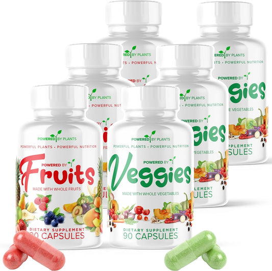 6 Packs of 90 Capsules Powered by Plants Fruits & Veggies - Natural Superfood with Vitamins & Minerals - Adult Fruit & Vegetable Supplements