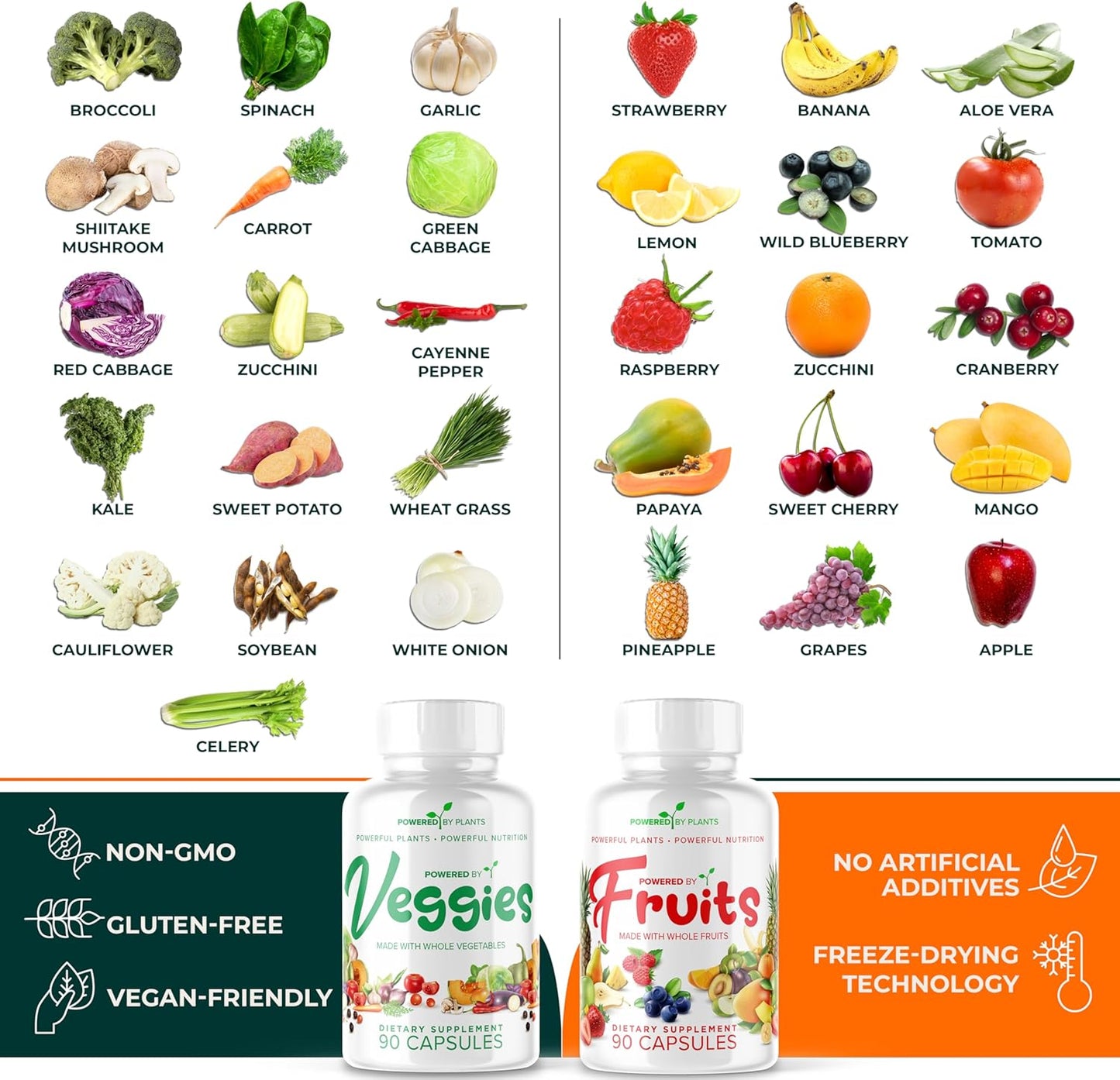 6 Packs of 90 Capsules Powered by Plants Fruits & Veggies - Natural Superfood with Vitamins & Minerals - Adult Fruit & Vegetable Supplements