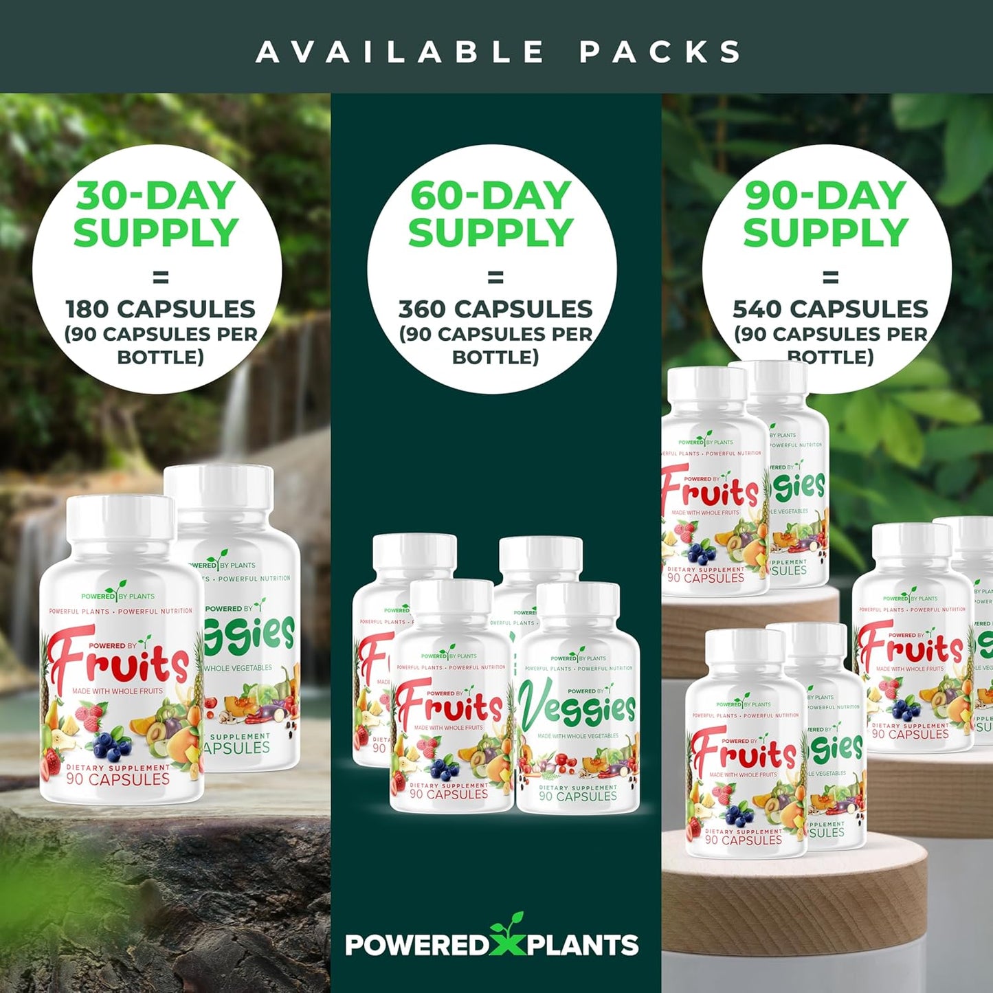 6 Packs of 90 Capsules Powered by Plants Fruits & Veggies - Natural Superfood with Vitamins & Minerals - Adult Fruit & Vegetable Supplements