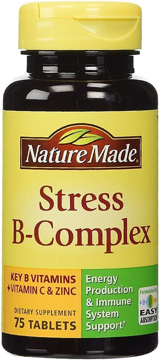 6 Packs of Nature Made Stress B-Complex Dietary Supplement Tablets with Vitamin C & Zinc - 75 Tablets per Pack