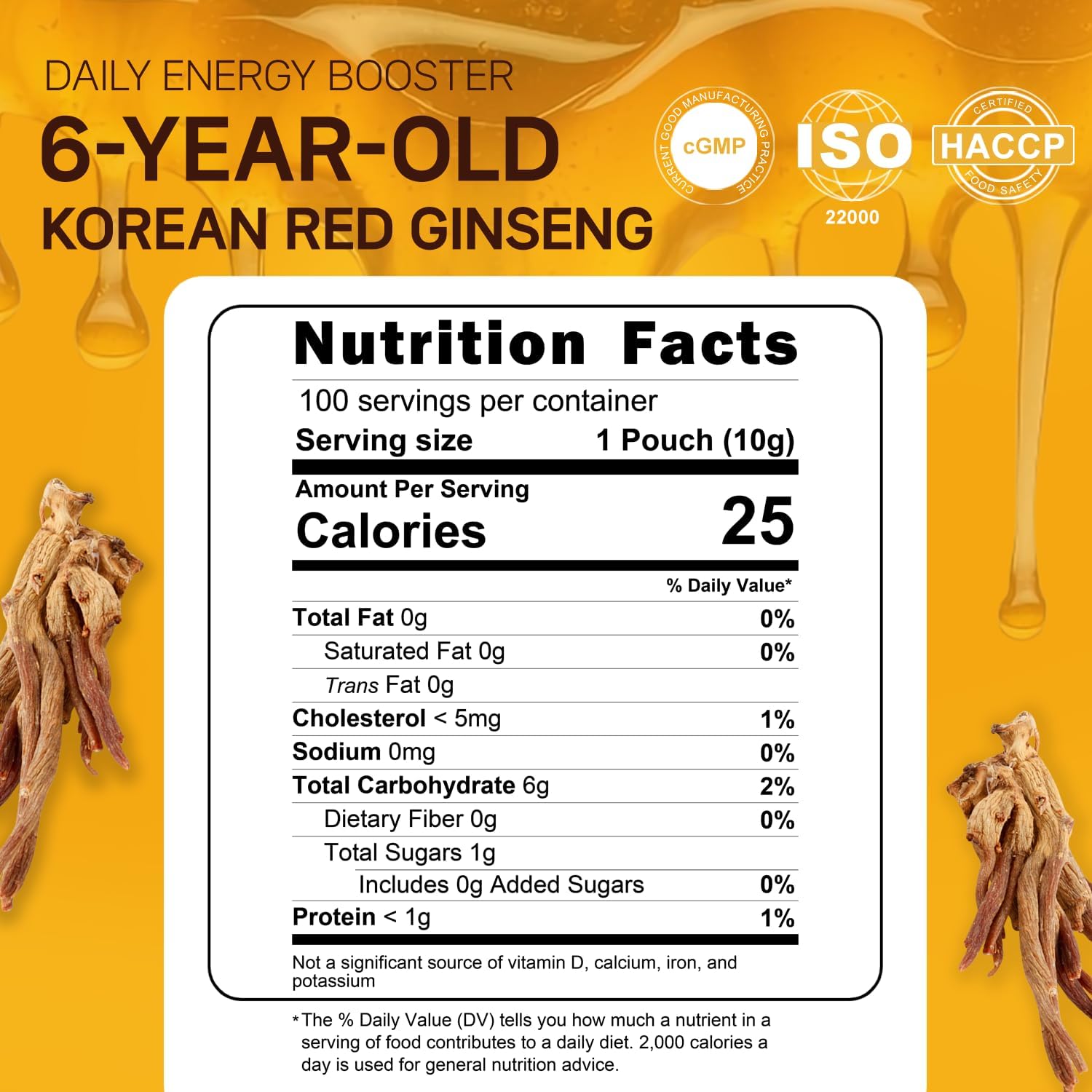 6-Year Korean Red Ginseng Extract & Royal Honey Sticks - 100 Pack | 70mg Ginseng, 15% Honey | Energy & Immune Support Supplement for Men & Women