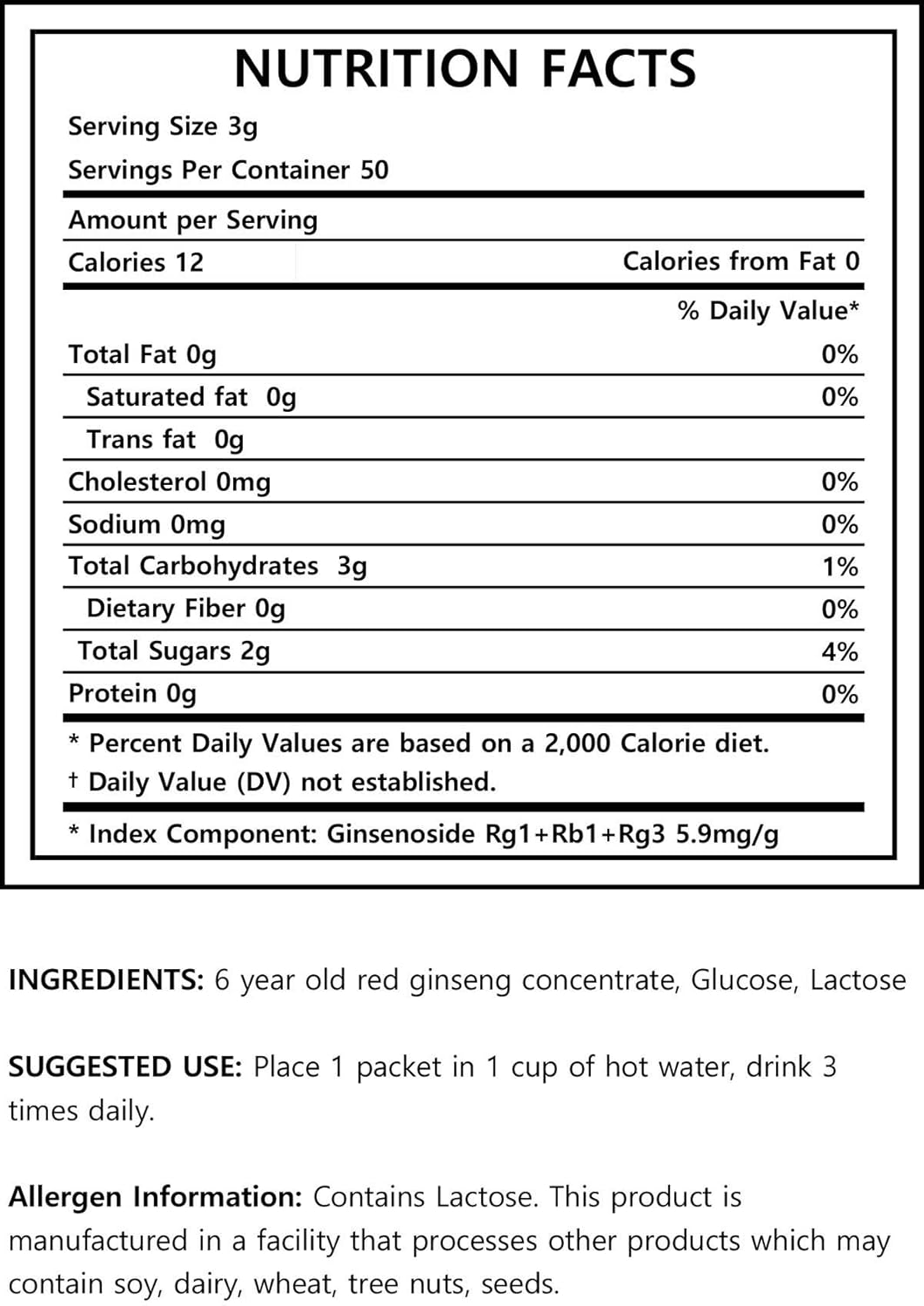 6 Year Korean Red Ginseng Tea - 150g (3g x 50 packets) - Premium Korean Red Ginseng Extract in Tea Form