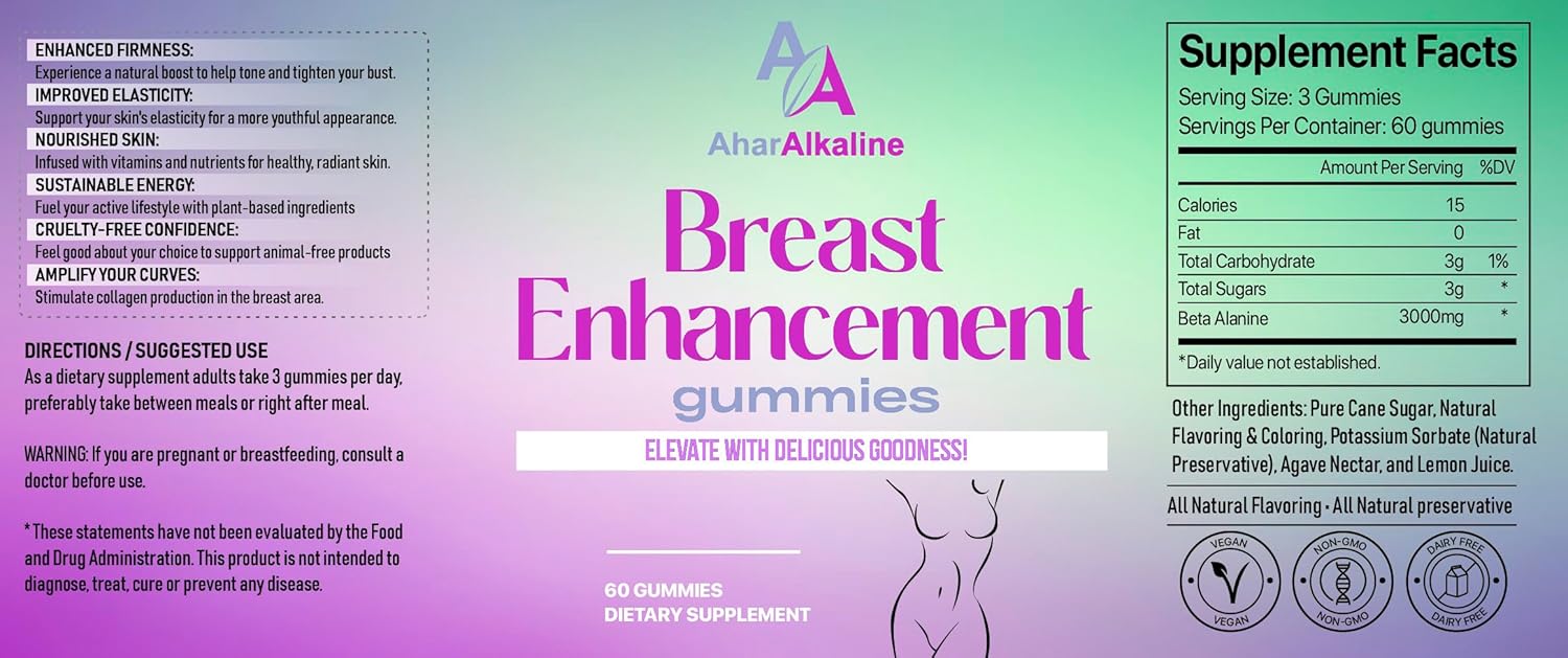 60 Ahar Alkaline Breast Enhancement Gummies for Breast Growth and Chest Enlargement, Workout Aid