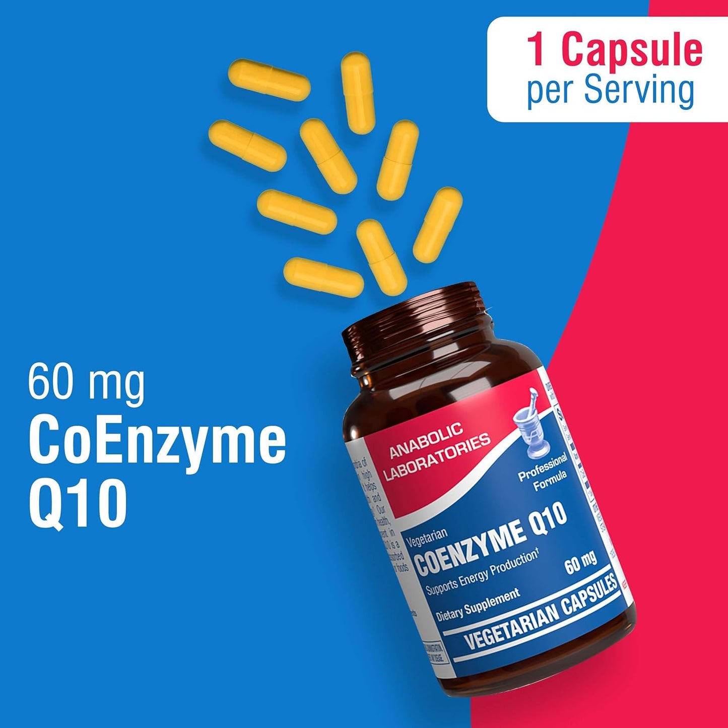 60 Anabolic Laboratories CoQ10 Capsules - Coenzyme Q10 Supplements for Heart, Skin, Lung, Brain Health - 60mg for Fertility & Cellular Energy