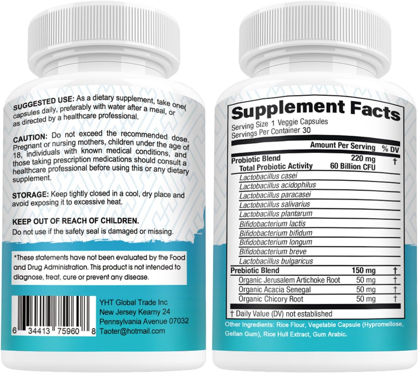 60 Billion CFU Probiotics with Prebiotics for Digestive Health - 10 Strains for Immune Support - pH Balance, Gas & Bloating Relief - 30 Capsules