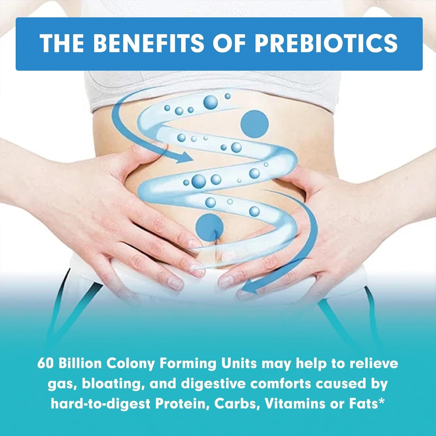 60 Billion CFU Probiotics with Prebiotics for Digestive Health - 10 Strains for Immune Support - pH Balance, Gas & Bloating Relief - 30 Capsules