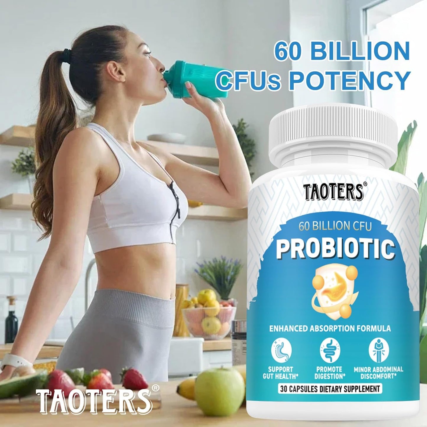 60 Billion CFU Probiotics with Prebiotics for Digestive Health - 10 Strains for Immune Support - pH Balance, Gas & Bloating Relief - 30 Capsules