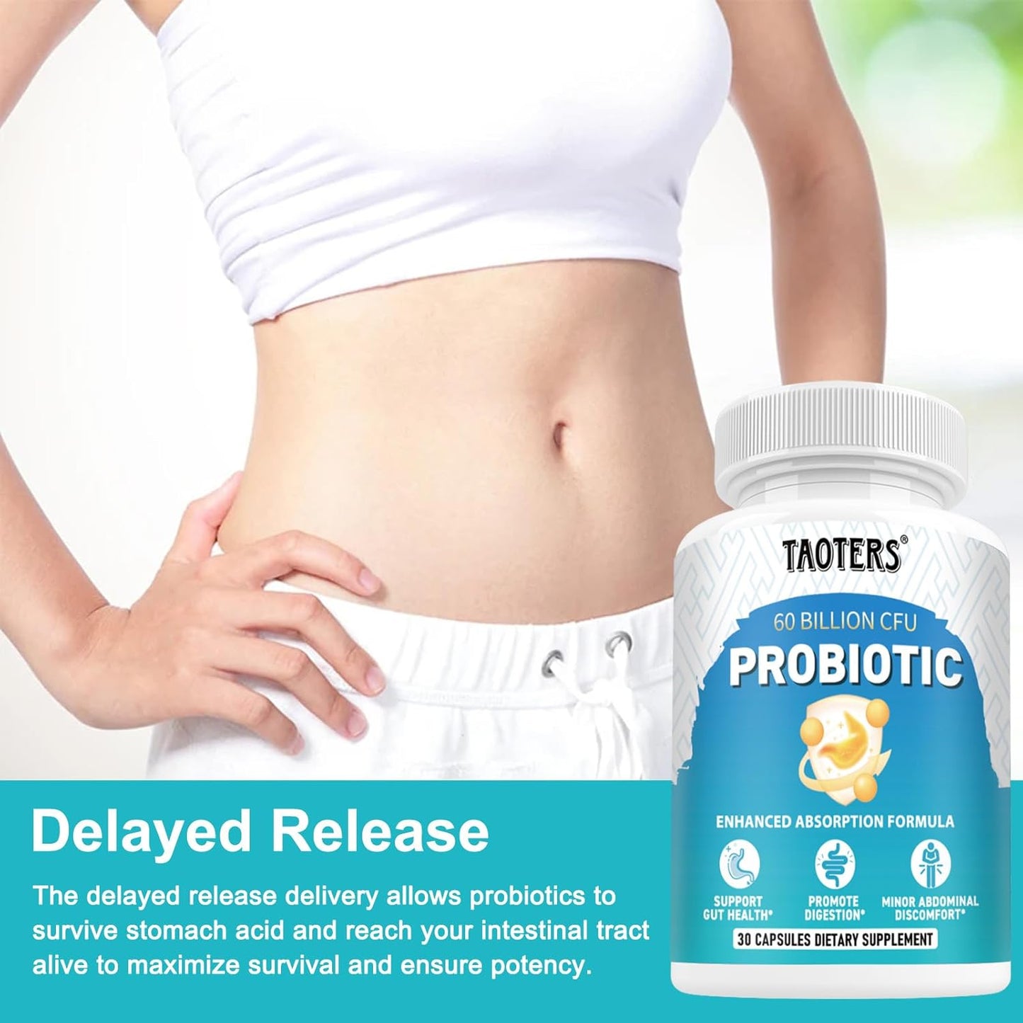 60 Billion CFU Probiotics with Prebiotics for Digestive Health - 10 Strains for Immune Support - pH Balance, Gas & Bloating Relief - 30 Capsules