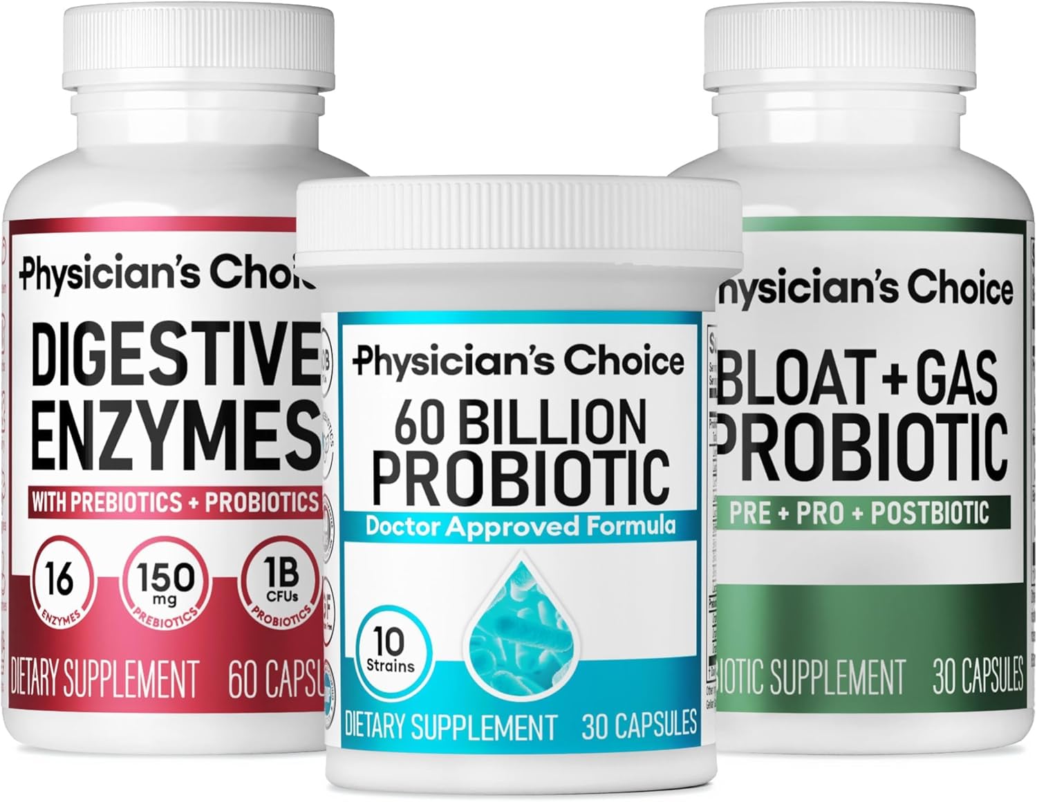 60 Billion Probiotic, Bloat & Gas Probiotic, Digestive Enzymes - Gut Health Bundle for Physicians