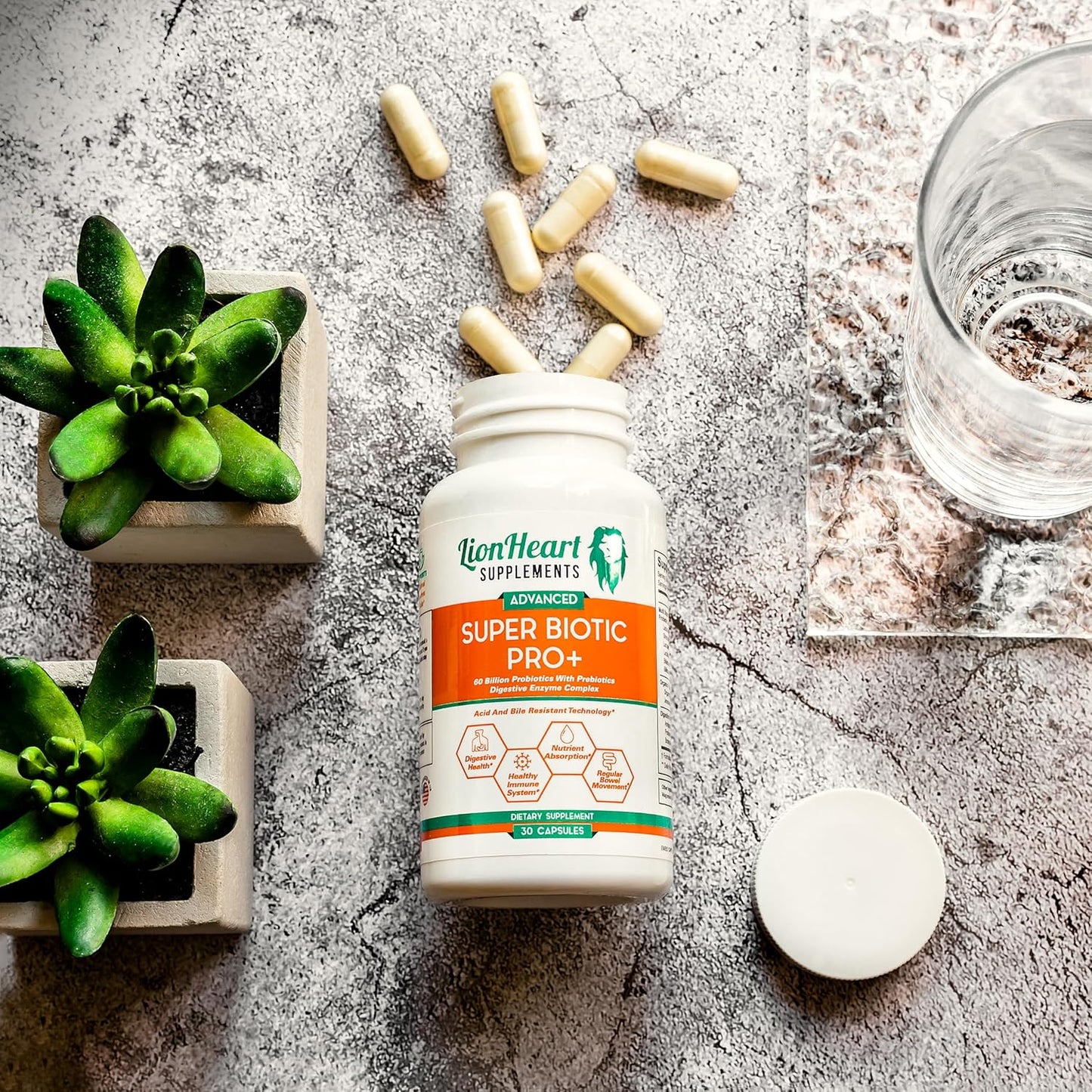 60 Billion Probiotic Supplement with Digestive Enzymes and Organic Prebiotics - Constipation Relief for Adults - Bowel Movement Support - Eases IBS - 30 Capsules