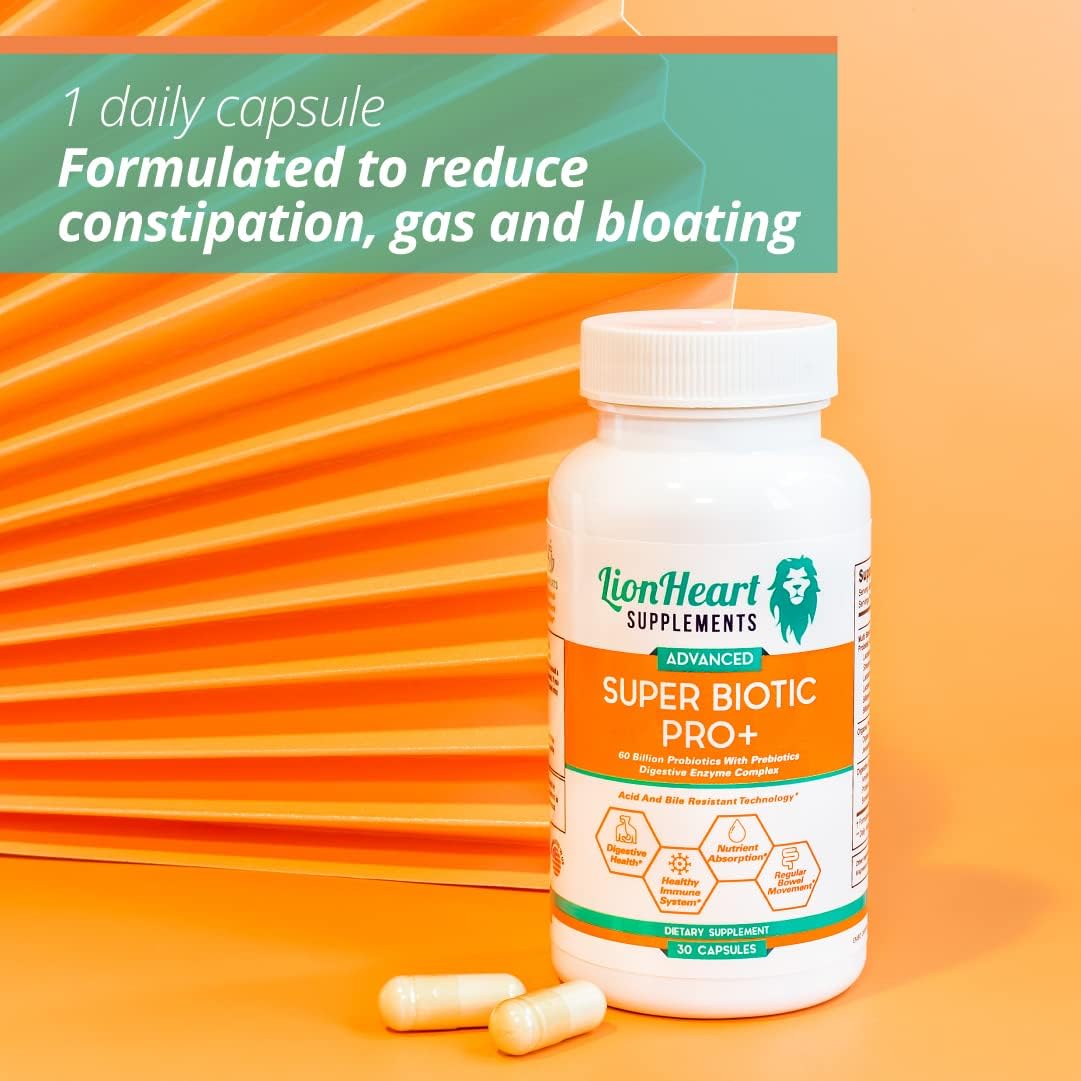60 Billion Probiotic Supplement with Digestive Enzymes and Organic Prebiotics - Constipation Relief for Adults - Bowel Movement Support - Eases IBS - 30 Capsules