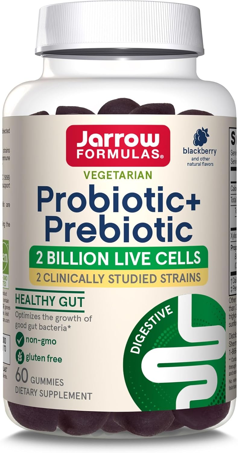 60 BlackBerry Flavor Probiotic+ Prebiotic Gummies for Digestive Health & Immune Support - 2 Billion Live Cells - 30 Day Supply