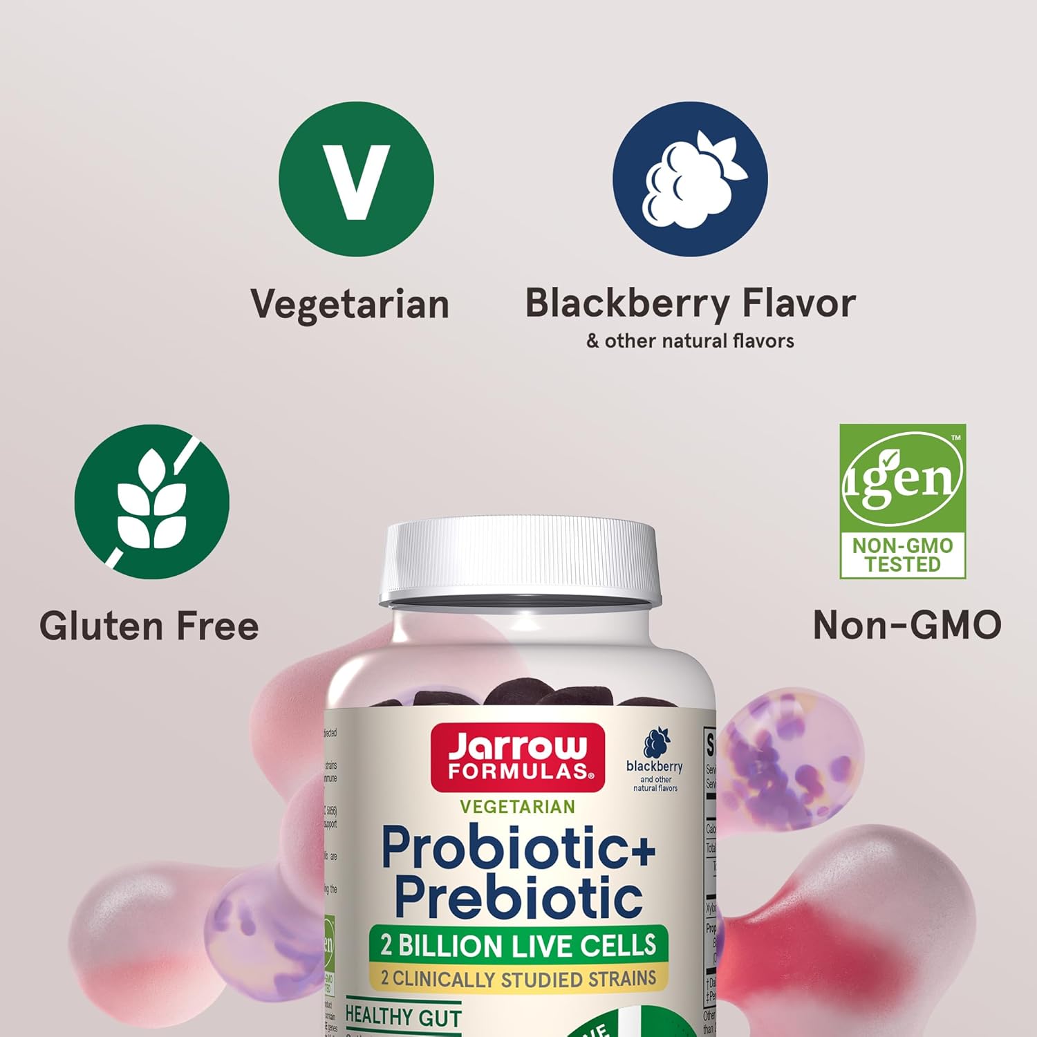 60 BlackBerry Flavor Probiotic+ Prebiotic Gummies for Digestive Health & Immune Support - 2 Billion Live Cells - 30 Day Supply