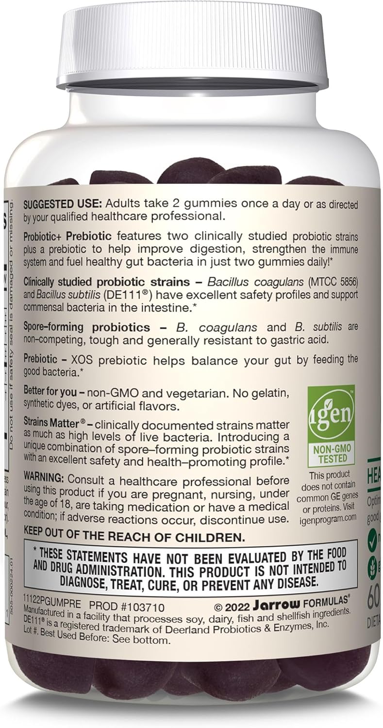 60 BlackBerry Flavor Probiotic+ Prebiotic Gummies for Digestive Health & Immune Support - 2 Billion Live Cells - 30 Day Supply