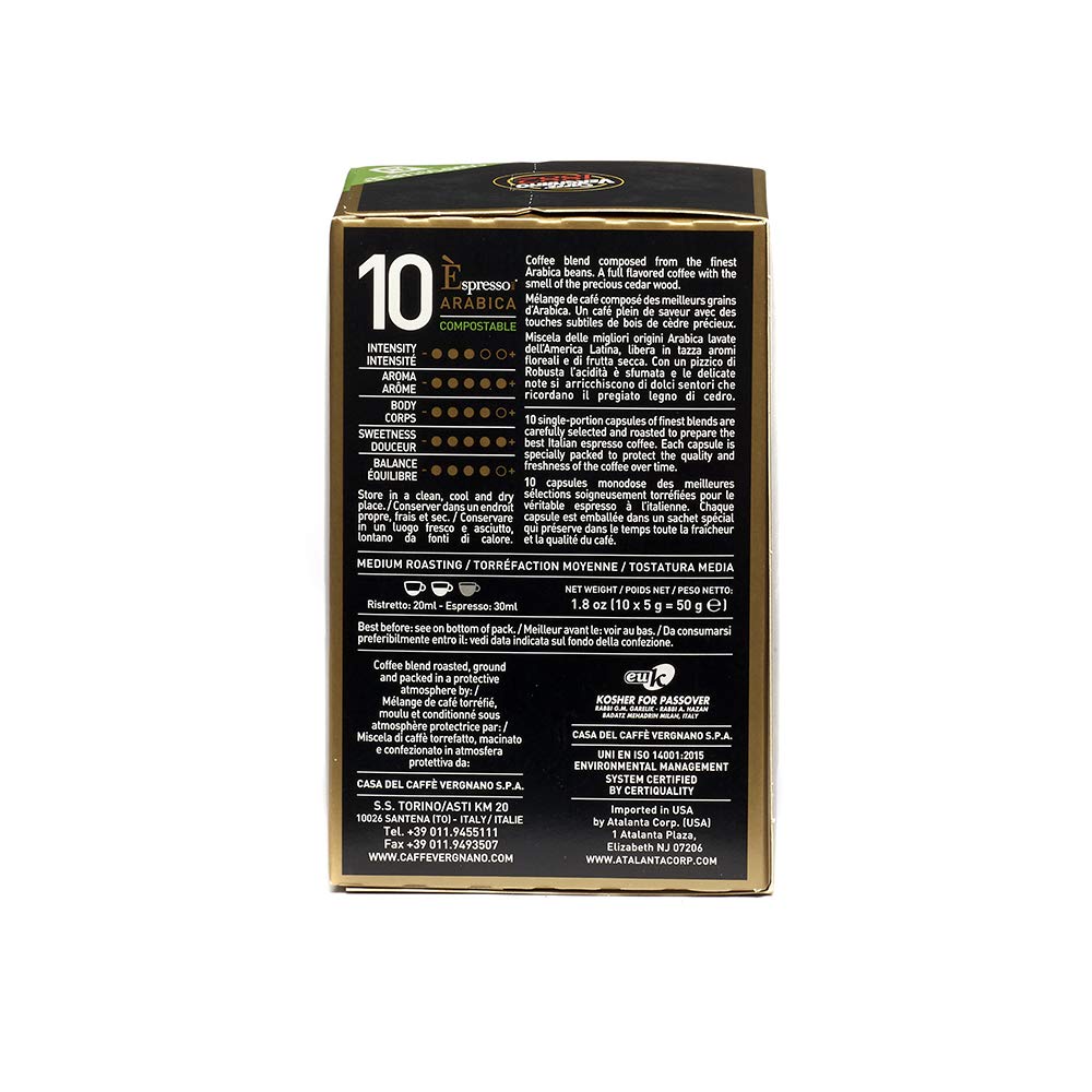 60 Caffè Vergnano Arabica Capsules Compatible with Nespresso Original Line Machines - 6 Packs of 10 Capsules