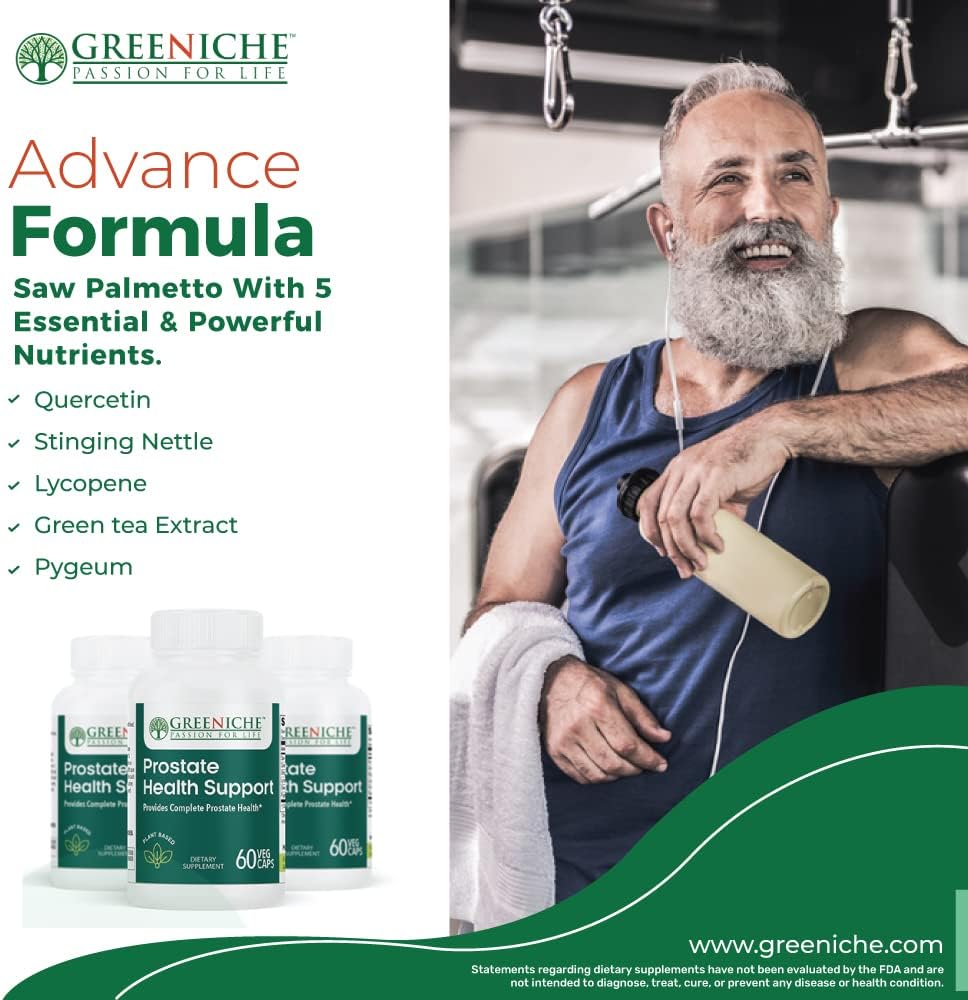 60 Cap Greeniche Halal Saw Palmetto Prostate Supplement for Men - Supports Prostate Health, Bladder Control, and Urinary Flow