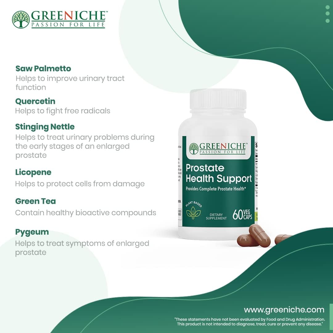 60 Cap Greeniche Halal Saw Palmetto Prostate Supplement for Men - Supports Prostate Health, Bladder Control, and Urinary Flow