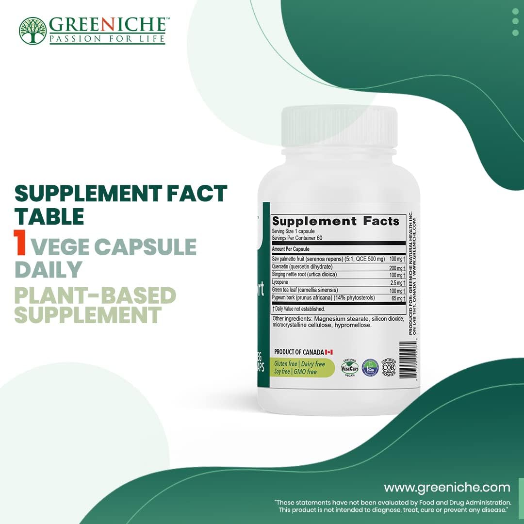 60 Cap Greeniche Halal Saw Palmetto Prostate Supplement for Men - Supports Prostate Health, Bladder Control, and Urinary Flow