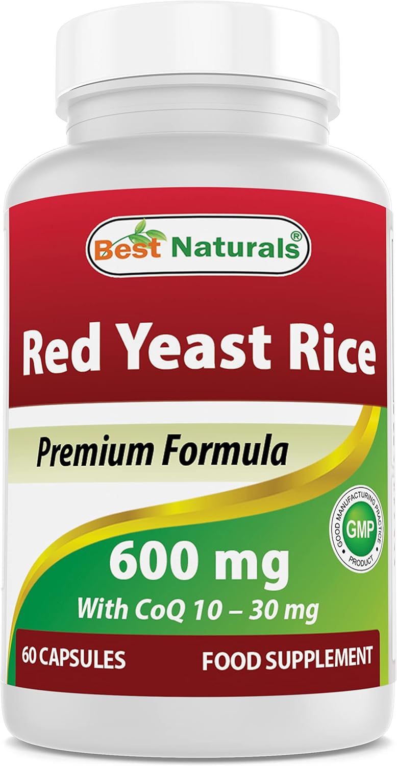 60 Capsules Best Naturals Red Yeast Rice with COQ10 - 600 mg Red Yeast Rice & 30 mg CoQ10 Supplement