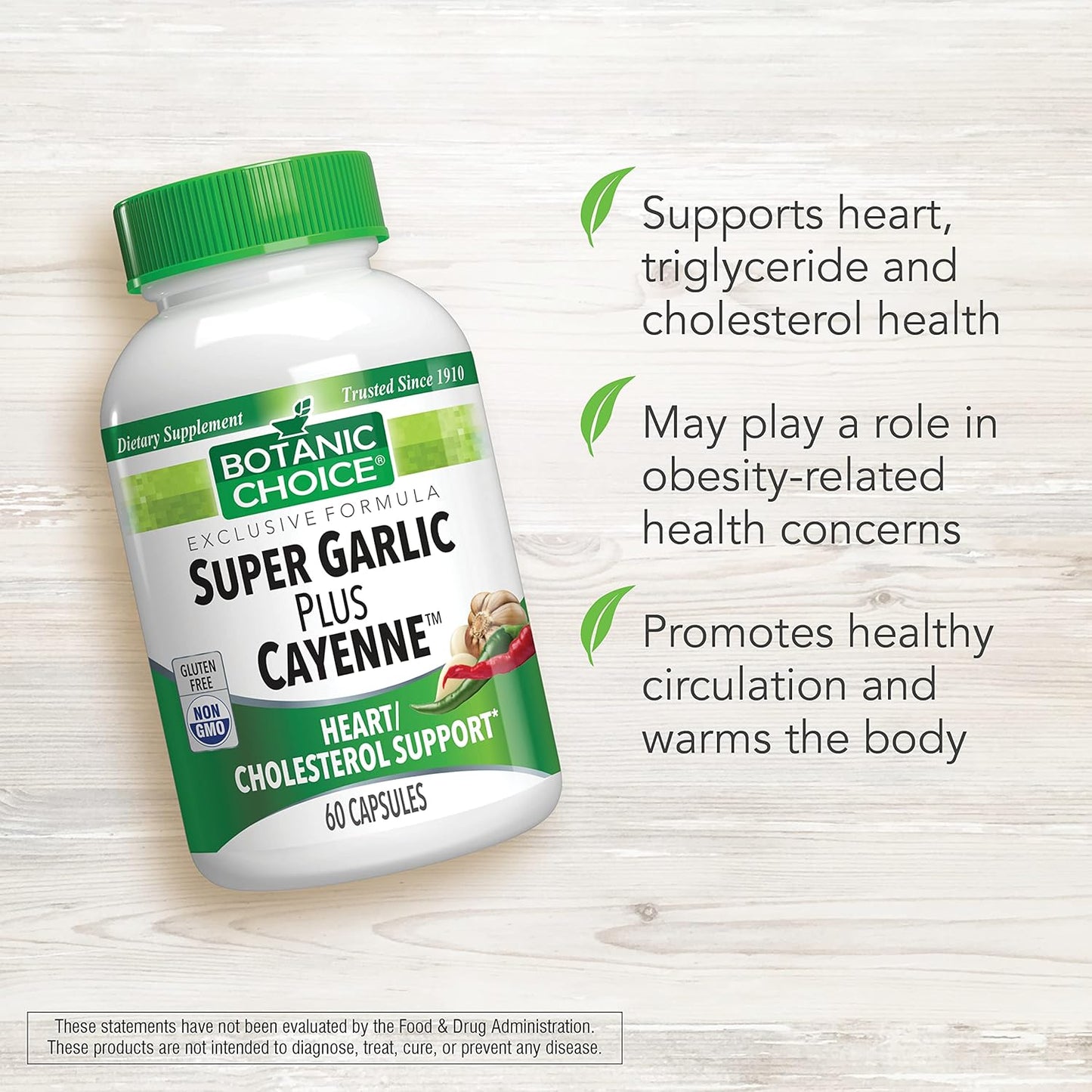 60 Capsules Botanic Choice Super Garlic Plus Cayenne Dietary Supplement