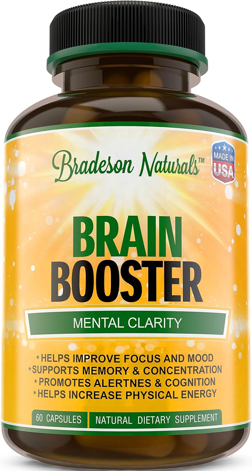 60 Capsules Bradeson Naturals Brain Booster Supplement - Nootropics for Focus, Memory, Clarity, Energy - Unlock Full Potential - USA Made