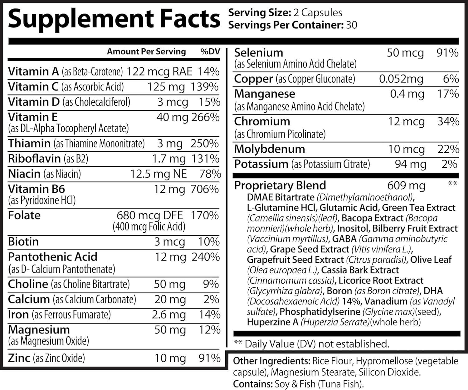 60 Capsules Bradeson Naturals Brain Booster Supplement - Nootropics for Focus, Memory, Clarity, Energy - Unlock Full Potential - USA Made