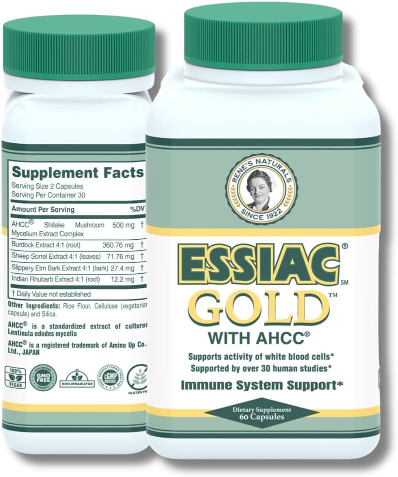 60 Capsules Essiac Gold Extract with AHCC Mushroom Supplement for Immune Support