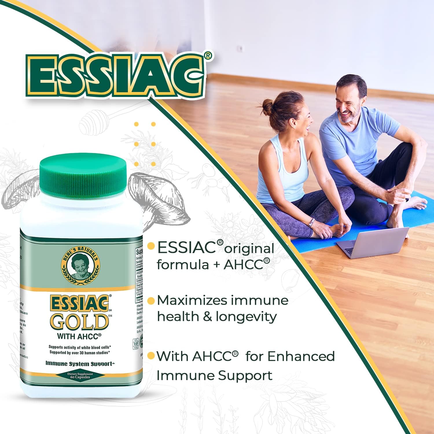 60 Capsules Essiac Gold Extract with AHCC Mushroom Supplement for Immune Support