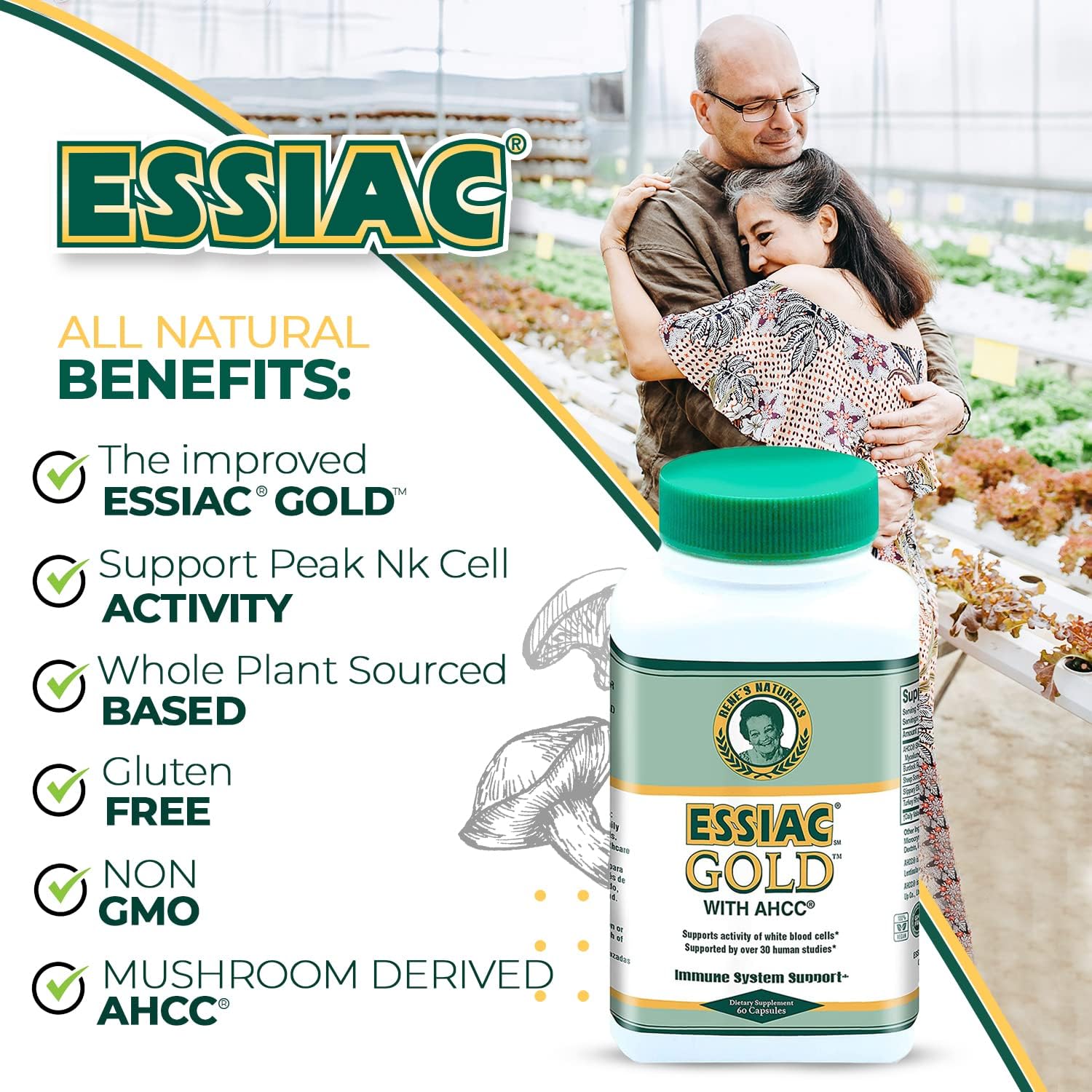 60 Capsules Essiac Gold Extract with AHCC Mushroom Supplement for Immune Support