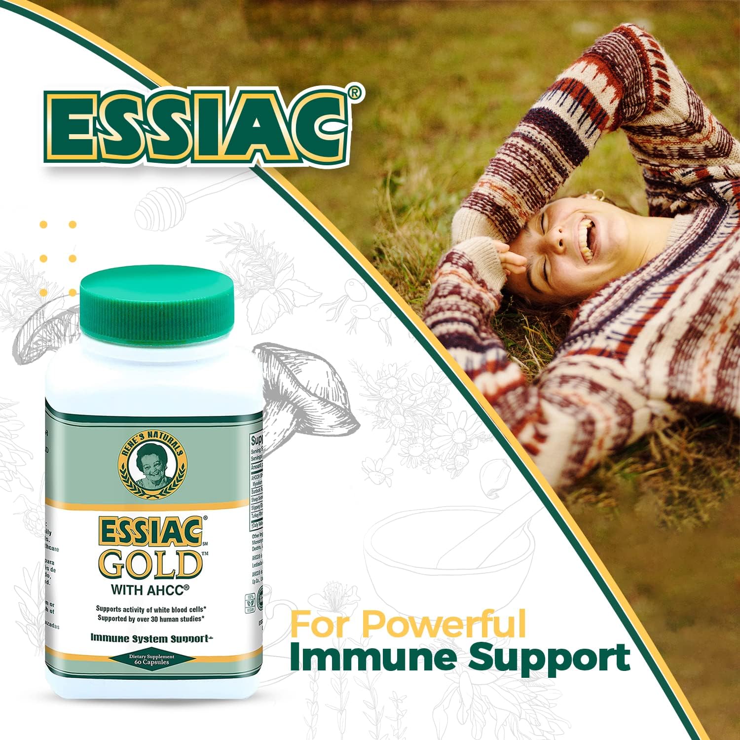 60 Capsules Essiac Gold Extract with AHCC Mushroom Supplement for Immune Support