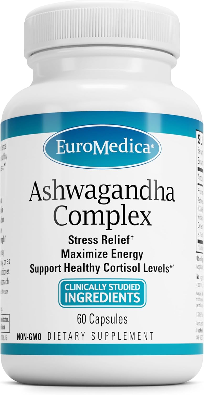 60 Capsules Euromedica Ashwagandha Complex with Rhodiola - Energy, Focus, Concentration - Non-GMO - 60 Servings - Clinically Proven
