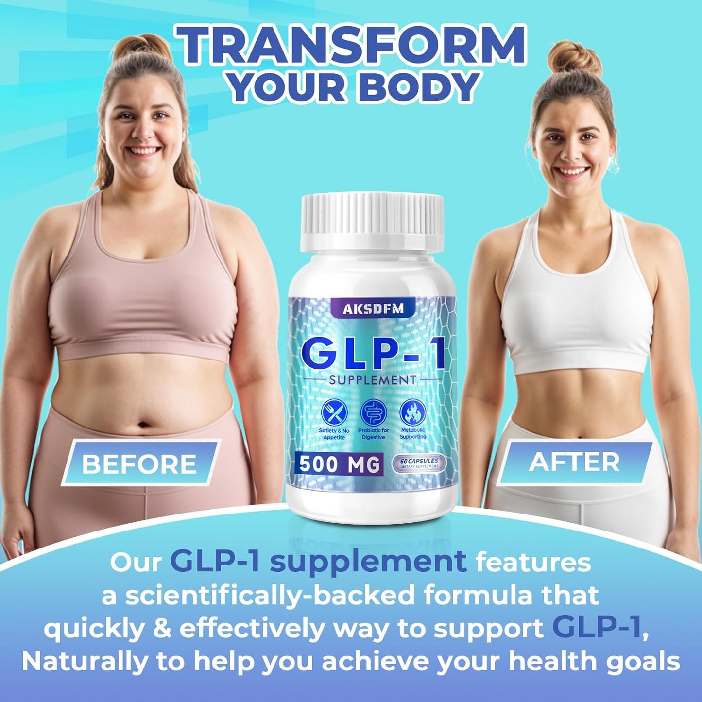 60 Capsules GLP-1 Supplement for Gut Health, Digestion, Energy Boost, Natural Formula to Support GLP-1 Levels & Overall Health