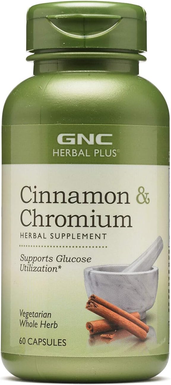 60 Capsules GNC Herbal Plus Cinnamon & Chromium for Glucose Utilization Support