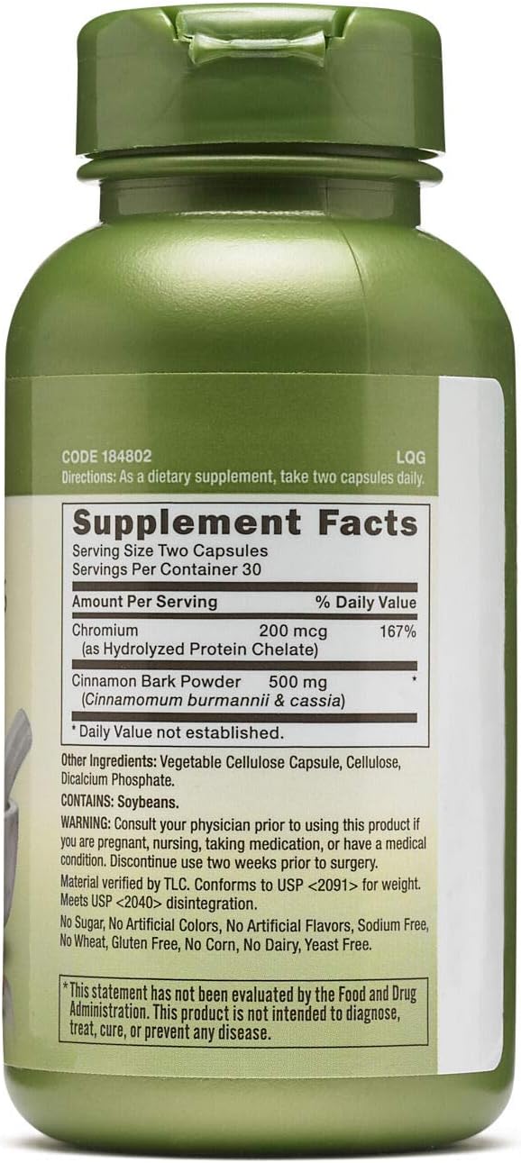 60 Capsules GNC Herbal Plus Cinnamon & Chromium for Glucose Utilization Support